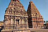 The great Chola temples of Tamil Nadu - The Brihadishwara Temple of Thanjavur. The tower with the auxiliary Subrahmanya shrine in the foreground. 